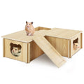 RETON Wooden Hamster House, Hamster Hideout Corner Hamster Accessories, Hamster Hides Platform with Stairs, Hamster Toys Cage Decor for Syrian Hamsters Dwarf Hamster Rat Gerbil