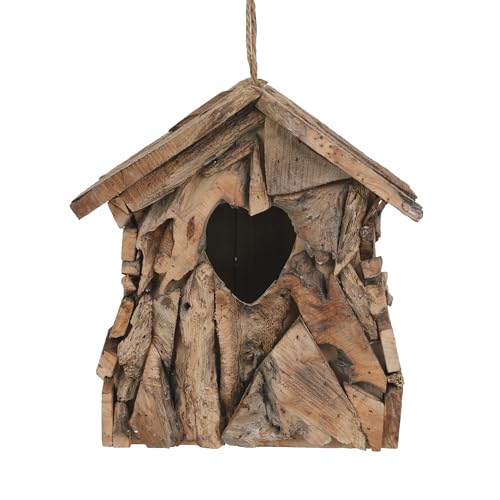 Wood Bird House Squirrel House with 2.36" Heart-Shaped Entry & Hanging Rope, Artistic Cottage-Style Outdoor Bird Feeder Garden Decoration - style: Heart-Shape Entry Hole