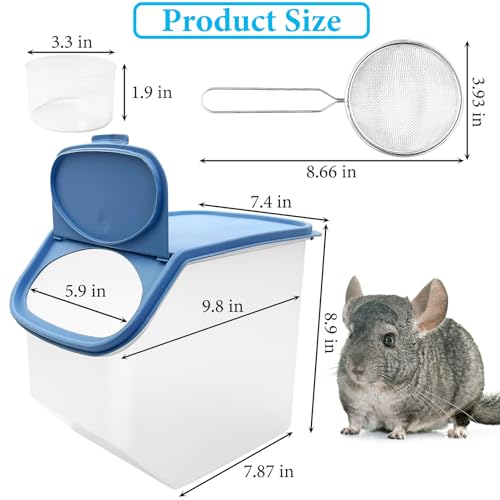 BNOSDM Large Chinchilla Sand Bath Container Large Chinchilla Dust Bath Tub Transparent Hamster Toilet Shower Room Plastic Hamster Bathroom Kit with Leaky Scoop for Big Mice Hedgehog Squirrel (Blue)