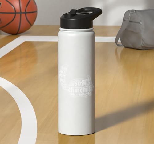 Chinchilla Word Cloud Pet Animal Funny Chinchillas Stainless Steel Insulated Water Bottle - color: White