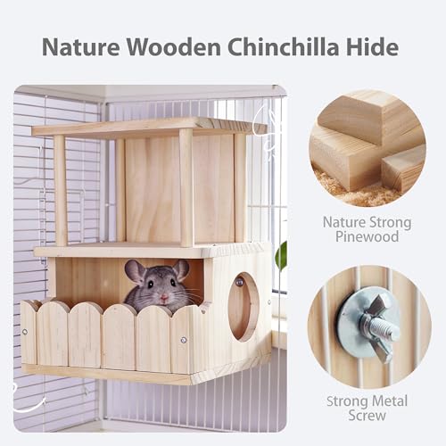 Chinchilla Hideout House Solid Wooden Chinchilla Cage Accessories | Chinchilla House No Paint Wooden Guinea Pig Hideout Small Animal Hide Hut for Chinchilla, Squirrel,Sugar Gliders(2-Layer) - style: 2-Layer