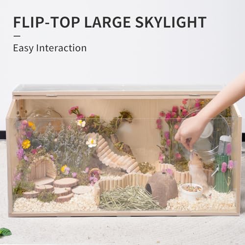 23.6 inch Wooden Hamster Cage, Large Habitat, Openable Top, Transparent Acrylic for Interior View, Ventilated, Easy to Clean, for Syrian Hamster, Dwarf Hamster, Gerbil, Other Small Pet Animals - size: 417F / 23.6"×15.8"×15.8"
