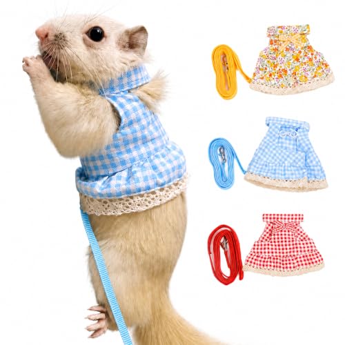 Squirrel Harness and Leash Set, Cute Blue Plaid Small Animal Dress Vest for Fancy Rats, Sugar Gliders and Small Pets, Adjustable Walking Outfit with 4FT Leash,Blue Plaid, S,1530-2 - color: Blue Plaid, size: S: 4-6" Neck, 6-7.5" Chest, Squirrel/Rat