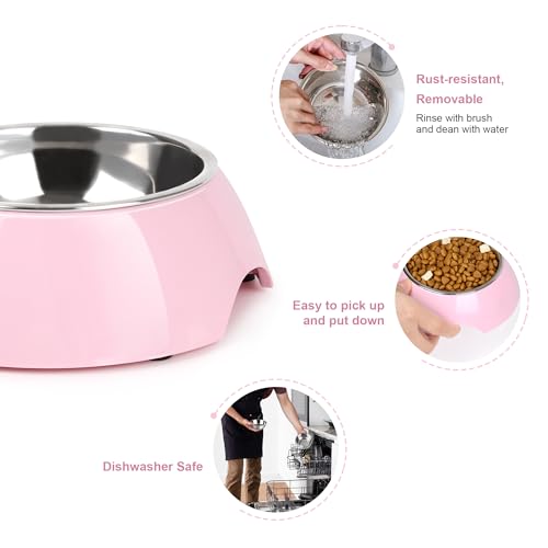 Double Dog Bowls Set – Non-Slip Pet Food & Water Dishes with Resin Stand, Includes Small (1 Cup) & Medium (2 Cups) Bowls – Ideal for Puppies and Cats– Pink - color: Pink, size: Medium