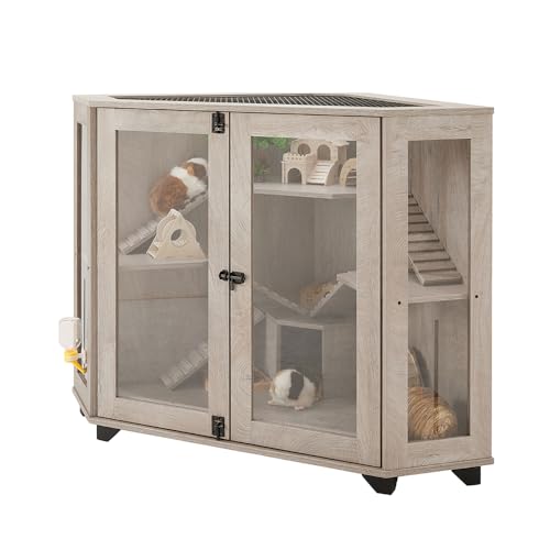 unipaws Chinchillas Hedgehog Cage with Ramp and House, Large Size | Corner Small Animal Cage, Clear Acrylic Door, Water Bottle Slot, Top Ventilation - color: Cage, size: 45.7"L x 27.1"W x 34.2"H