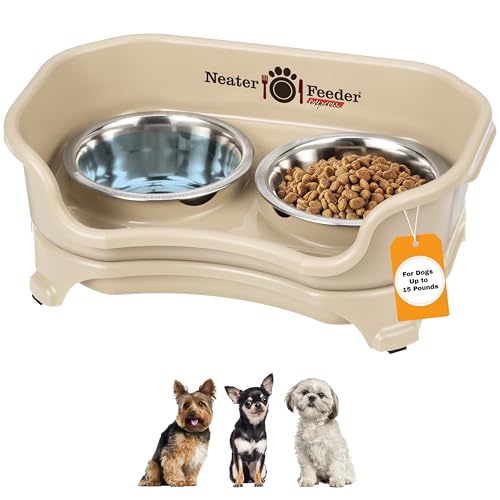 Neater Feeder Express Mess Proof Dog Bowls Elevated for Small Breeds Under 15 Lb, Made in USA, No Spill Raised Dog Food Bowl Stand, Stainless Steel Food and Water Bowl Set, Feeding Station, Almond - color: Almond, size: Small w/ Standard Bowls