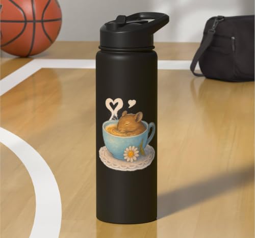 Sleeping Degu Tea Cup Heart Steam Art Stainless Steel Insulated Water Bottle - color: Black