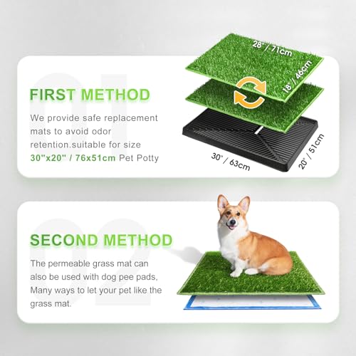 Hompet Dog Grass Pads, Puppy Turf Potty Training Pads, Artificial Turf for Dog Systems Replacement Grass Mats, Easy to Clean with Fast Drain Holes, Indoor/Outdoor Garden Lawn Patio Balcony 28"×18" - size: 28" x 18" (2-Pack)