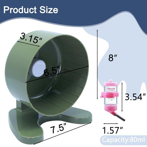 6.5" Hamster Exercise Wheel with Drinking Bottle, Hamster Exercise Wheel for Gerbils, Syrian & Dwarf Hamsters, Chinchillas, Hamster Running Wheel Noiseless Spinning Design for Other Small Pets, Green - color: Green, size: 6.5" with Drink Bottle