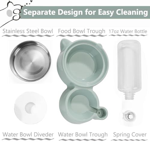 J&L VVMEET Dog Bowls, Cat Food and Water Bowl Set with Water Dispenser | Gravity Pet Feeder and Waterer Set with Detachable Stainless Steel Bowl Automatic Water Refill for Cats Dogs Puppy Rabbit - color: Blue