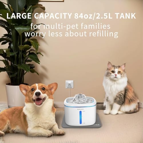 Cat Water Fountain,2.5L/84oz Pet Water Fountain for Cats Inside, Cat Fountain for Drinking with Ultra Quiet Pump(≤20dB)& LED Blue Light - for Pets S - color: W01-8-Cushion
