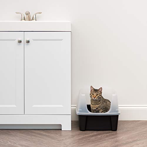 IRIS USA Large High Sided Cat Litter Box, Scatter Shield | High Kickers, Kick-Proof Sides, Extra Deep Pan, Raised Edge Protection, Keeps Floor Clean, Easy Daily Scoop - color: Black, style: Open Top