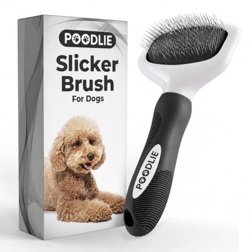 Poodle Pet Slicker Brush - For Dogs, Cats, and Rabbits - Removes Matted Fur, Knots, and Loose Hair - Suitable for Grooming Doodles and Goldendoodles with Short or Long Hair - color: Black, size: Regular Size