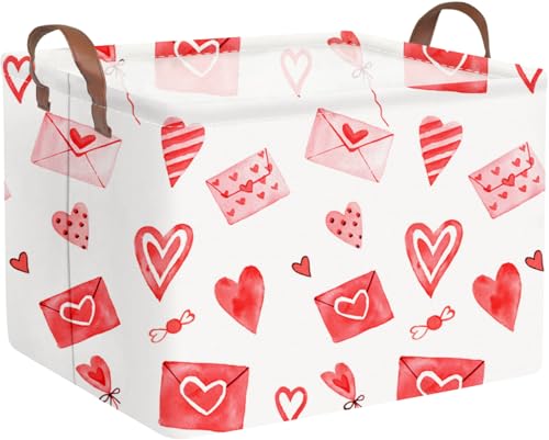 Valentines basket,Pink Heart Basket,Collapsible waterproof nursery laundry basket,Pink girls gift baskets,Valentine's Day room decor(Envelope heart) - color: Envelope heart