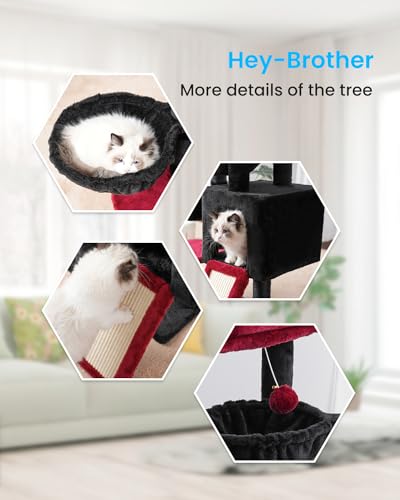 Hey-brother Cat Tree Tower With Large Bed, Hammocks, Scratcher, MPJ006SBR - color: Black and Red, size: 35.4 inch