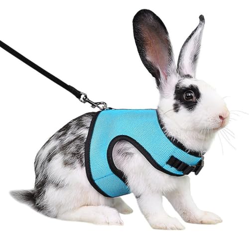 Rabbit Harness and Leash Set Bunny Clothes Guinea Pig Mesh Vest Blue L | Bunny Leash Rabbit Harness Set Adjustable Clothes Escape Proof Walking Small Animal Pets Rat Squirrel Ferret Harness L - color: Blue, size: L Chest 7.8-11.8",For Adult Rabbits