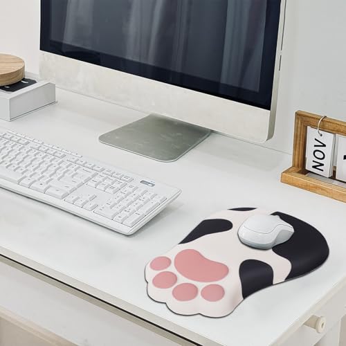 L-SPOUTTO Ergonomic Mouse Pad with Wrist Rest,Cute Cat Paw Mousepad Wrist Support,Comfortable Massage Design Computer Pain Relief Mouse Pad with Non-Slip PU Base for Desk Laptop Gaming,Cow - color: Cow