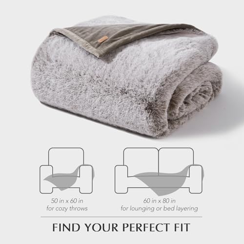 EVERGRACEHOME Faux Chinchilla Fur Throw Blanket, 50"x60", Champagne Fawn | Luxury, Super Soft, 1220GSM, Fluffy Cozy Mink, Reversible Velvet Back, Warm Thick Heavy Winter Throw for Couch Bed, Gift - color: Champagne Fawn, size: 50"x60"