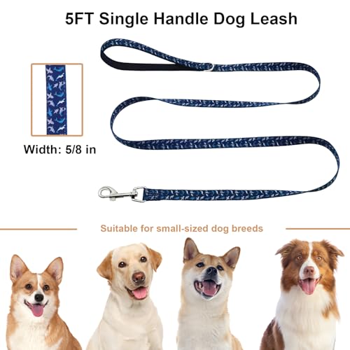 Dog Leash for Small Dogs, 5ft Dog Lead with Padded Handle, Soft Nylon Dog Leash for Walking, Deep Blue Shark - color: Deep Blue Shark, size: 5/8in x 5ft - Single Handle