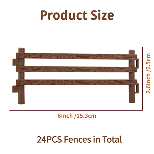 Toymany 24PCS Plastic Corral Fencing Playset Accessories for Farm Animals Figurines, Cake Toppers - Educational Gift for Kids and Toddlers - style: Brown(24PCS)