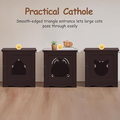 Yaheetech Cat Litter Box Enclosure, Litter Box Furniture Hidden with Towel Bar, Wooden Pet Washroom, Dog Proof Cat Litter Box Cabinet, Indoor Pet House, Side End Table, Espresso - color: Espresso, size: 19 ″ L × 20″ W × 20.5″ H
