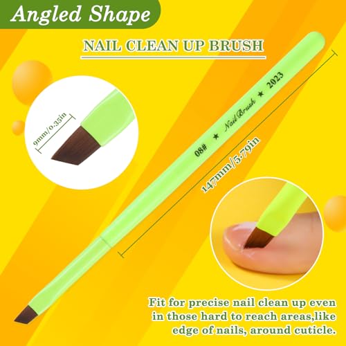 3Pcs Nail Clean Up Brushes, Nail Brushes for Cleaning Polish Mistakes | Clean Up Brushes with Flat, Angled and Round Tips for Polish Mistakes, Cuticle Edges, Gel Cleanup and Nail Art Manicures - color: Fluorescent Green