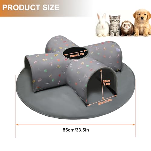 4-Way Indoor Cat Tunnel Bed with Top Peek Hole, 2-in-1 Collapsible Hideout with Removable Washable Mat, Interactive Play Tunnel for Cats, Kittens, Rabbits, Ferrets & Small Pets