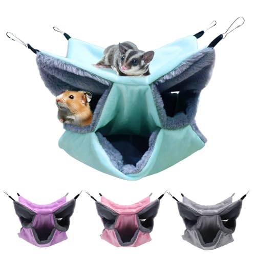 LYART Sugar Glider Pouch Hammock Bed Bedding, Sugar Glider Cage Accessories Toys for Rat, 3-Layer Hammock Make Pet Cages More Three-Dimensional (2.Mint) - color: 2.Mint