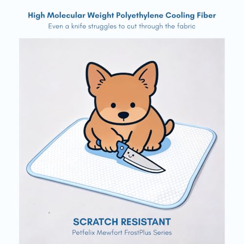 Petfelix FrostPlus Cooling Mat for Dogs Qmax>0.45 Breathable Dog Cooling Mat Chemical Free Fabric Cooling Dog Bed for Cats and Small Animals Non Slip Washable Scratch Resistant, M, 28''*20'' - size: M-28''*20''