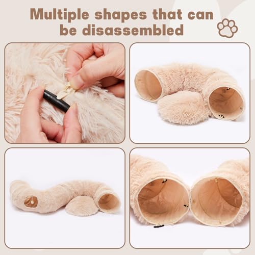 Cat Tunnels for Indoor Cats, Donut Tunnel Toys for Cats, Beige | Washable Circle Cushion, 3-in-1 Foldable Playground & Cozy Cave Bed for Small Large Cats, Kittens, Puppy, Rabbits - color: Beige