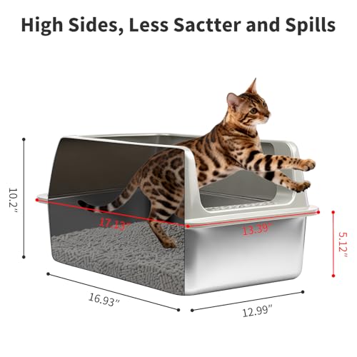 Kirecoo 2 Pack Medium Semi-Enclosed Stainless Steel Cat Litter Box with Lid | Scoop Included, Sturdy Metal Box, Anti-Leakage, Odor Free, Easy to Clean, For Cats Kittens & Bunnies, Multi-Cat Friendly - size: Medium