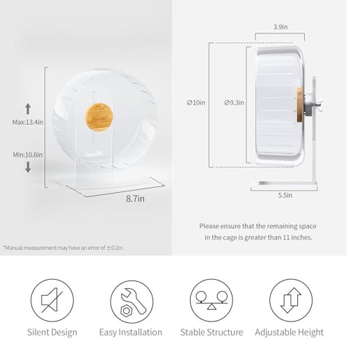 Niteangel Super-Silent Hamster Exercise Wheels: Quiet 10 inch Running Wheel | Can 10.6-13.4" Adjustable Height - No Bend Back Spinner Running for Dwarf Syrian Hamster Gerbils Mice Or Other Small Animal - color: Transparent, size: Medium