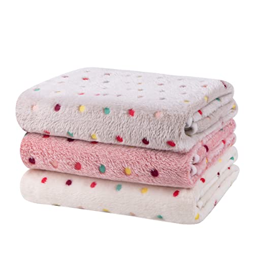 Dono 1 Pack 3 Dog Blankets, Soft Fluffy Fleece Pet Blanket Warm Sleep Mat Paw Print Design Puppy Kitten Throw Blanket Doggy Mat, Blanket for Dogs - color: White/Light Coffee/Pink, size: Small(23*16")
