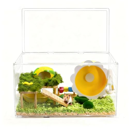 Large Clear Small Animal Cage, 23.6 x 13.8 x 12.2 Inches, Transparent Pet Habitat with Ventilation and openable Top Cover for Hamster, Reptiles, Lizards, Gecko, Frog, Box Turtle, cage only