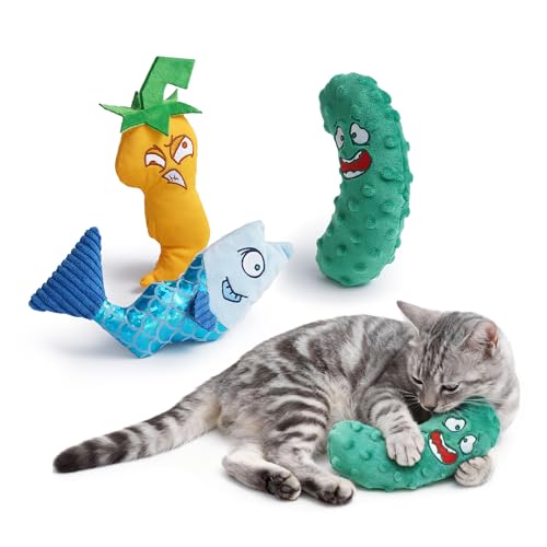 Catnip Toys Set of 3 – Fish, Chili Pepper and Cucumber Plush Cat Toys for Indoor Cats, Natural Catnip Filled Interactive Chew and Teething Toys for Kittens - color: 3 PCS