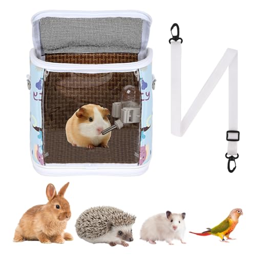 Guinea Pig Carrier Bag with Water Bottle，Travel Portable Small Animal Carrier Sling Pouch, Clear Window Carrier Backpack for Hamster Bunny Gerbil Hedgehog Sugar Glider Lizard Bird.(Blue) - color: Blue