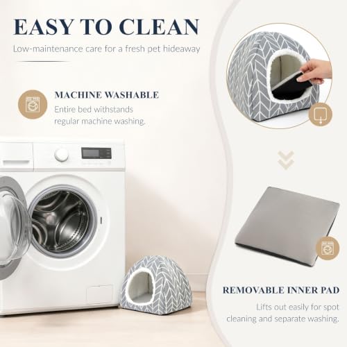 Guinea Pig Hideout Bed, Dwarf Rabbit House Cave | Cozy Hide-Out Cage Accessories for Little Bunny, Hedgehog, Ferret, Chinchilla & Other Small Animals, Grey - color: Grey