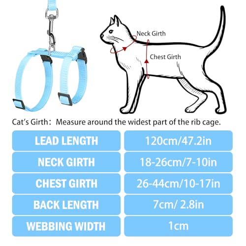 PUPTECK Adjustable Cat Harness and Leash Set Escape Proof Kitten Strap Collar for Walking Travel, SkyBlue - color: Sky Blue, size: Small