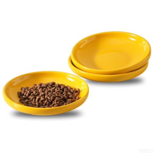 3 PCS Ceramic Cat Bowls, 5.5 in Pet Food Bowl Cat Dishes for Food and Water, Small Dog Dish(Yellow) - color: Yellow