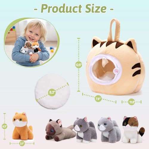 Cat Stuffed Animal House with 5 Soft Cat Toys for Kids, Portable Gift Set - color: Cat