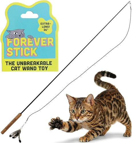 Forever Stick 1-Pack - The Unbreakable Cat Wand Toy, Durable Cat Toy Wand, Extra Long Cat String Toy, Cat Fishing Pole Toy for Bored Indoor Adult Cats, Cat Stick Toy, Cat Feather Wand, Cat Teaser Wand - size: Forever Stick 1-Pack