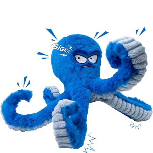 LEGEND SANDY Tough Dog Toys, Stuffed Chew Large Dog Toys to Keep Them Busy, Interactive Squeaky Tug of War Doggie Toy, Crinkle Blue Octopus | Interactive Tug of War Puppy Toys, Crinkle Stuffed Octopus for Small Medium and Large Breeds, Birthday Gift for P