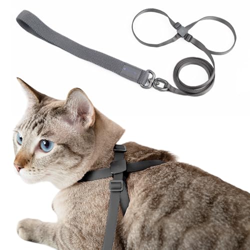 Cat Harness and Leash 2-in-1, Escape Proof Anti-Choking Harness Adjustable Lightweight Leash One-Piece Non-Detachable for Kitten Cats Outoor Walking Training, US IDA Bronze Award (Gray) - color: Space Gray