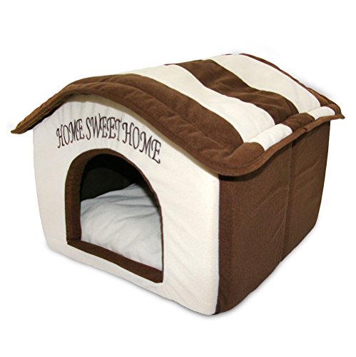 Best Pet Supplies Cat Bed for Indoor Cat, Domed Tent House with Removable Pillow, Covered Cat Cave for Small Dog, Puppies and All Breeds of Cats - Beige w/ Brown Stripes, 16 x 16 x H:14" - color: Beige w/ Brown Stripes, size: 16" x 16" x H:14"