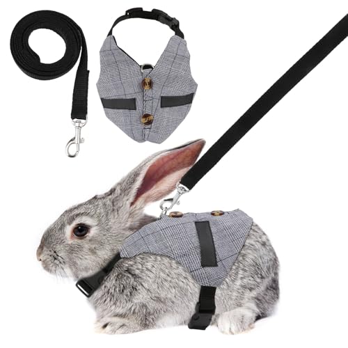 Rabbit Vest Harness and Leash Set Adjustable Formal Suit Style for Bunny Kitten Small Animal Walking (M) - size: M