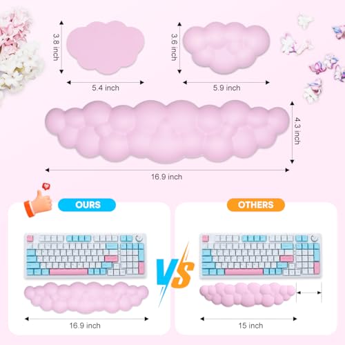 JIKIOU Upgrade Leather Cloud Wrist Rest for Keyboard and Mouse & Cup Pad | Wish Gift-Cute Cloud Shape, Comfortable and don’t Irritate to Skin, Non-Slip PU Base,Soft Memory Foam filled for Pain Relief - color: 05pink With Lilac
