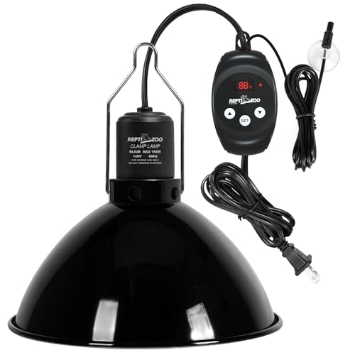 REPTI ZOO Reptile Light Fixture with Dimming Thermostat, 8.5 Inch Deep Dome Lamp Fixture with Reptile Heat Lamp Bulb Temperature Controller Reptile Dimming Thermostat Max 150W - size: 8.5 Inch