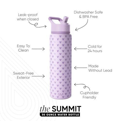 Simple Modern Disney Minnie Mouse Water Bottle with Straw | 30oz | Summit Stainless Steel Water Bottles, Insulated Metal Cup | Leak Proof for School, Gym, Travel, Sports | Minnie Mouse Me - color: -Disney: Minnie Mouse Me on Violet Breeze, style: 30oz Wat
