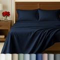 California Design Den 100% Egyptian Cotton Full Size Bed Sheet Set | Backed by Good Housekeeping Seal, Light & Airy Soft Sateen, 15" Deep Pocket, All-Around Elastic, 4pc Set - Dark Denim Blue - color: Dark Denim Blue, size: Full