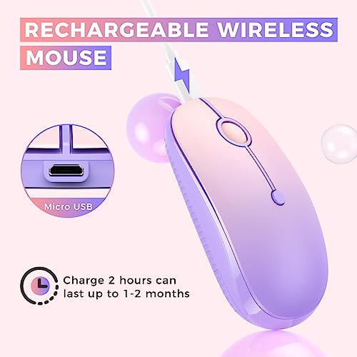 VssoPlor Type C Wireless Mouse, USB C MacBook Wireless Mouse, Purple | Dual Mode Cordless Mice with USB and Type C Receiver Compatible with PC, Laptop, MacBook and All USB C Devices - color: Gradient Purple